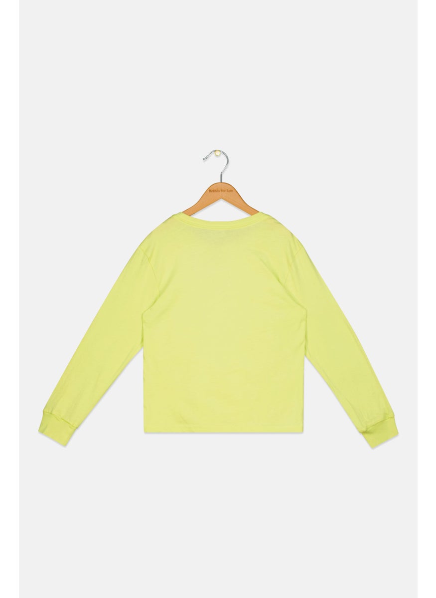 Roxy - Kids Girl Graphic Printed Long Sleeve Top, Lime Green - Image 1