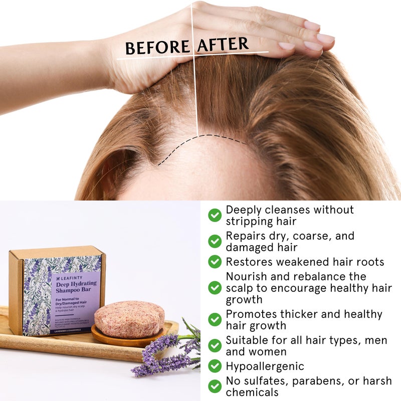 Leafinty Shampoo Bars for Hair Growth, Solid Shampoo Bar for Dry & Damaged Hair, Shampoo Bar with Holder, Deep Hydrating, Rebalance, Sulfate Free, Natural, Sustainable, Vegan, pH Balance, Zero Waste - Image 4