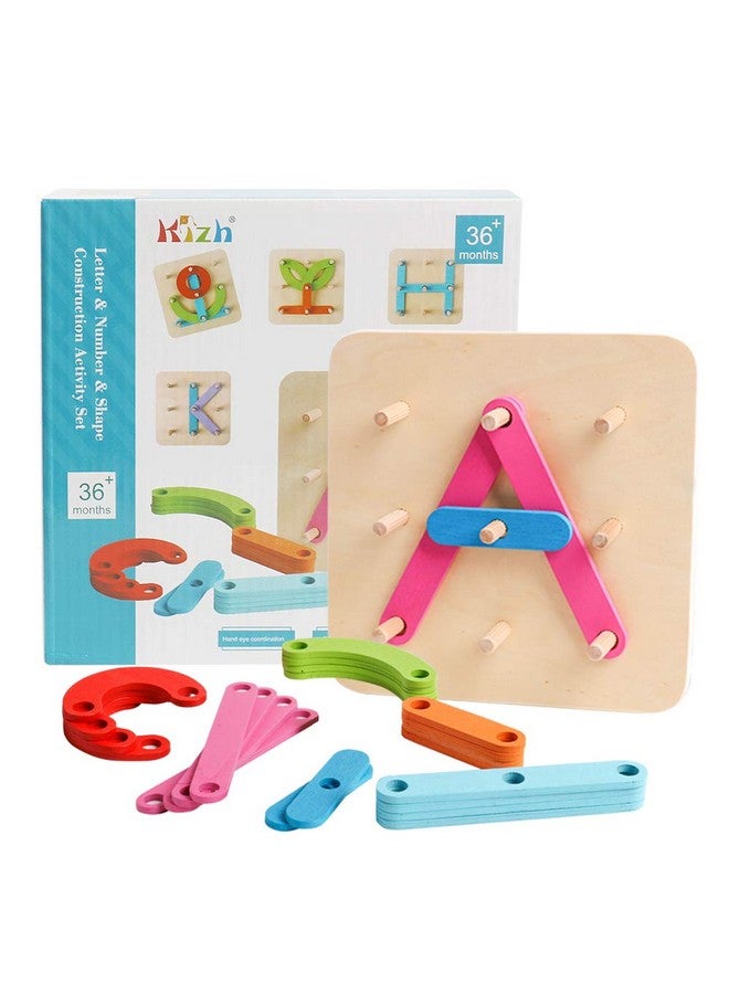 kizh kizh Wooden Letter and Number Construction Activity Set Educational Preschool Toys Shape Color Recognition Pegboard Sorter Set Board Blocks Stack Sort for Toddler Kids Boys Girls Toy  - Image 5