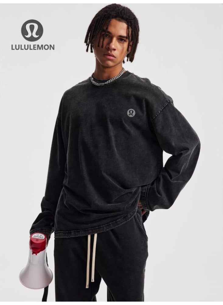 لولوليمون قميص Lululemon غسله ذو الأكمام الطويلة - Unisex Oversized Fit ، نسيج ناعم مضطرب ، شعار بسيط ، خيارات متعددة الألوان ، الرياضة والتصميم العادي اليومي - Image 1