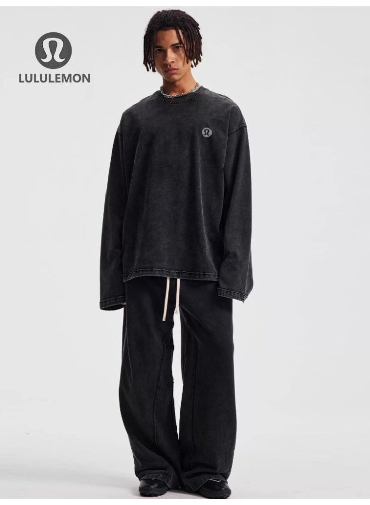 لولوليمون قميص Lululemon غسله ذو الأكمام الطويلة - Unisex Oversized Fit ، نسيج ناعم مضطرب ، شعار بسيط ، خيارات متعددة الألوان ، الرياضة والتصميم العادي اليومي - Image 3