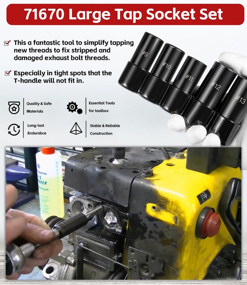 Sunluway 71670 Tap Socket Set Fits 5/8", 11/16", 3/4", 7/8" and 1" Taps, 1/2" Drive, Tap Sockets Adapter For Larger, M.C.T.I. Standard Taps, Large Tap Socket Wrench Set - Image 5