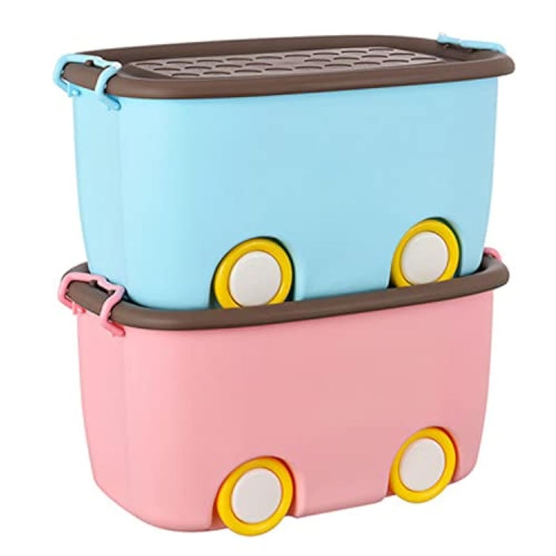 STAR WORK Plastic Rectangular Customize Design Toy Removable Storage Box with Wheels for Kids (Pack of 2) - Image 1