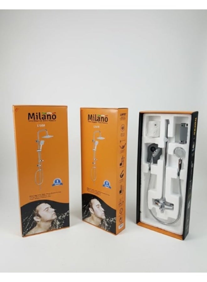 ميلانو نظام دش ميلانو الفاخر المطري مع دش يدوي، وعمود دش جداري من الكروم المصقول، ومجموعة رؤوس دش مطري عالية الضغط للحمام - Image 4