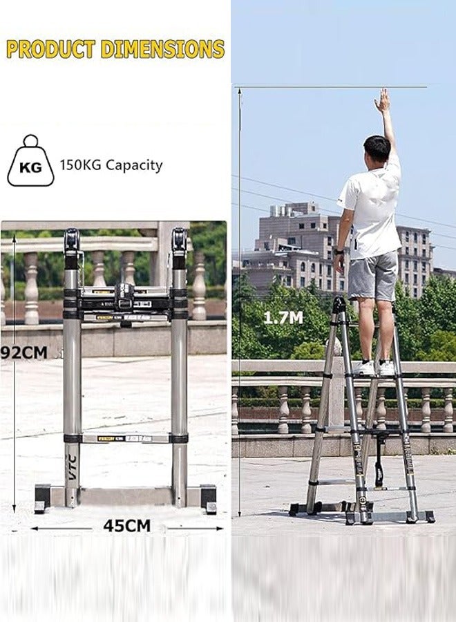 في تي سي سلم تلسكوبي مزدوج 3.4 متر (1.7+1.7) م متعدد الأغراض، خفيف الوزن وسهل الحمل والتخزين، مناسب للاستخدام المنزلي والمهني - Image 3