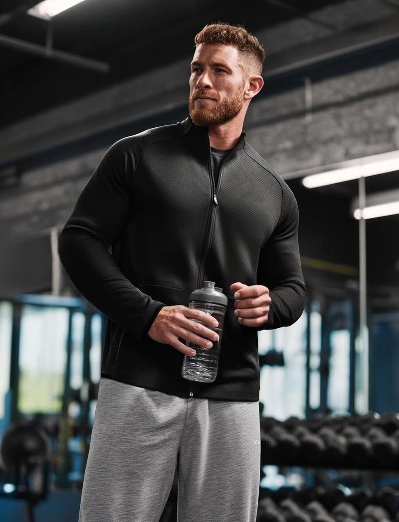 Zengjo Mens Zip Up Jacket Athletic(Black,M) - Image 3