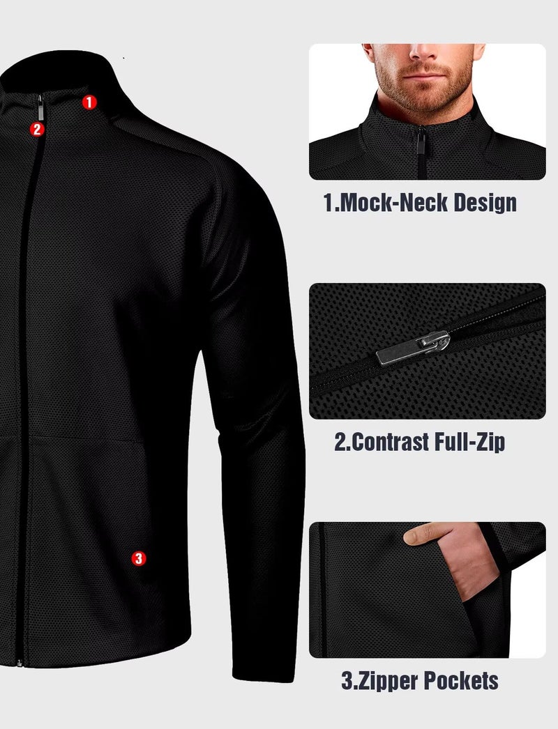 Zengjo Mens Zip Up Jacket Athletic(Black,M) - Image 4