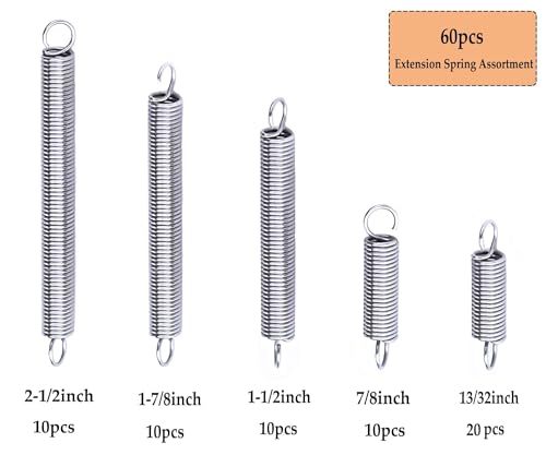 CREEYA 60pcs Extension Spring Assortment Kit, 0.035" Wire Diameter, 1/4" Outside Diameter, 13/32" to 2-1/4" Length, Stainless Steel Mechanical Small Extension Springs with Hook Ends - Image 2