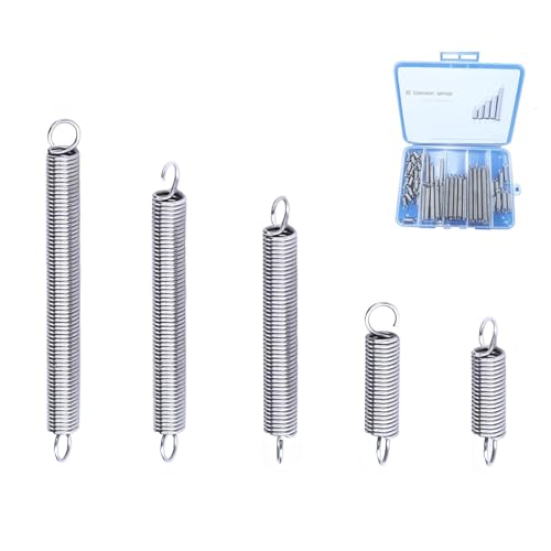 CREEYA 60pcs Extension Spring Assortment Kit, 0.035" Wire Diameter, 1/4" Outside Diameter, 13/32" to 2-1/4" Length, Stainless Steel Mechanical Small Extension Springs with Hook Ends - Image 1