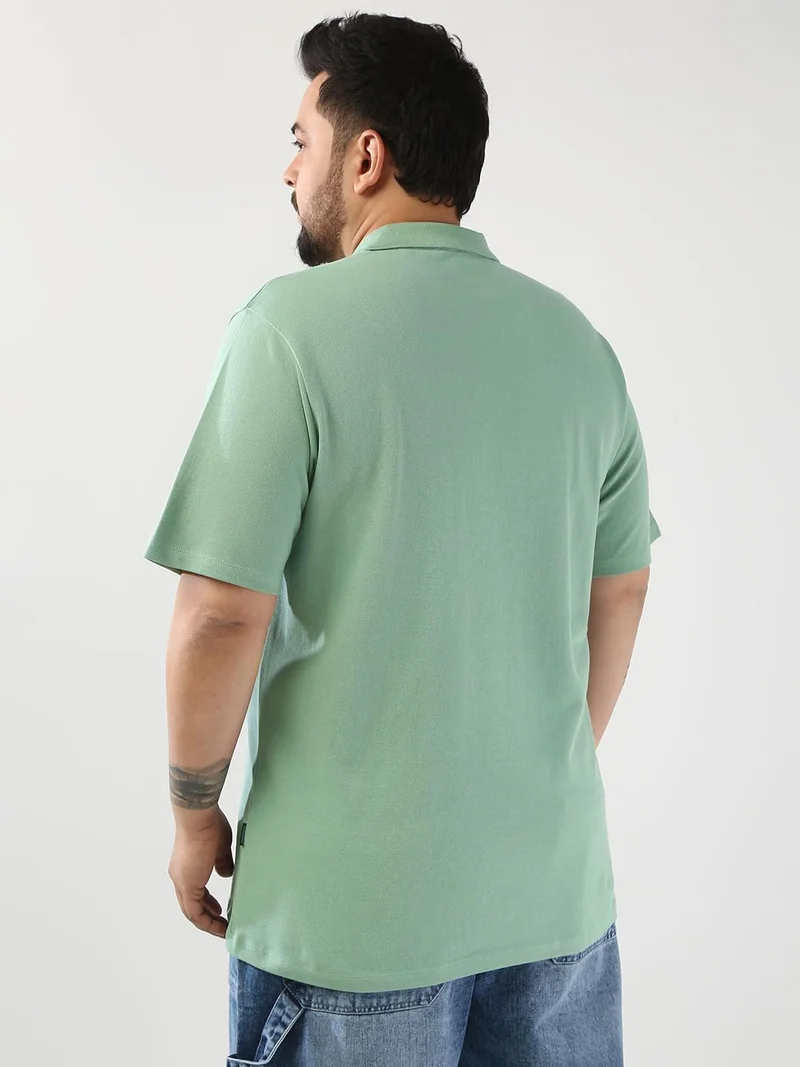 Urbano Fashion  Urbano Plus Men's Granite Green Solid Regular Fit Half Sleeve Cotton Polo T-Shirt  | Best Price UAE