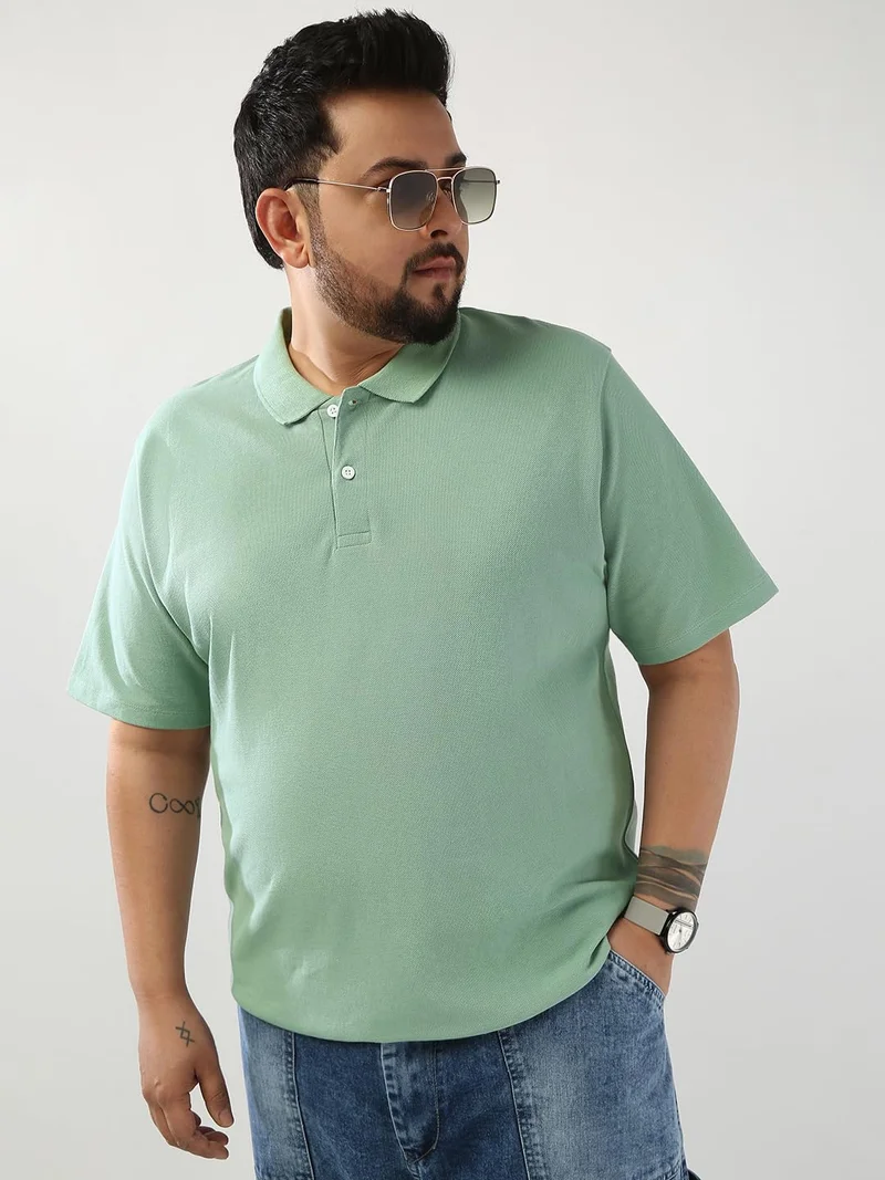 Urbano Plus Men's Granite Green Solid Regular Fit Half Sleeve Cotton Polo T-Shirt