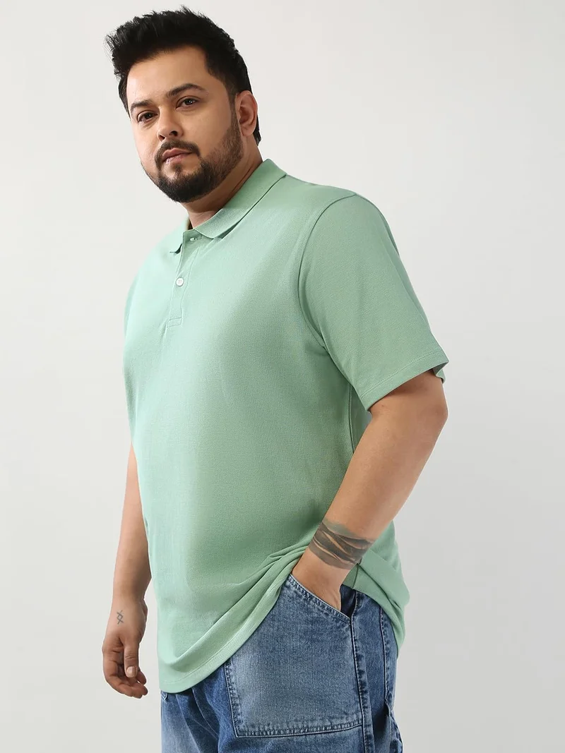 Urbano Fashion  Urbano Plus Men's Granite Green Solid Regular Fit Half Sleeve Cotton Polo T-Shirt  | Best Price UAE