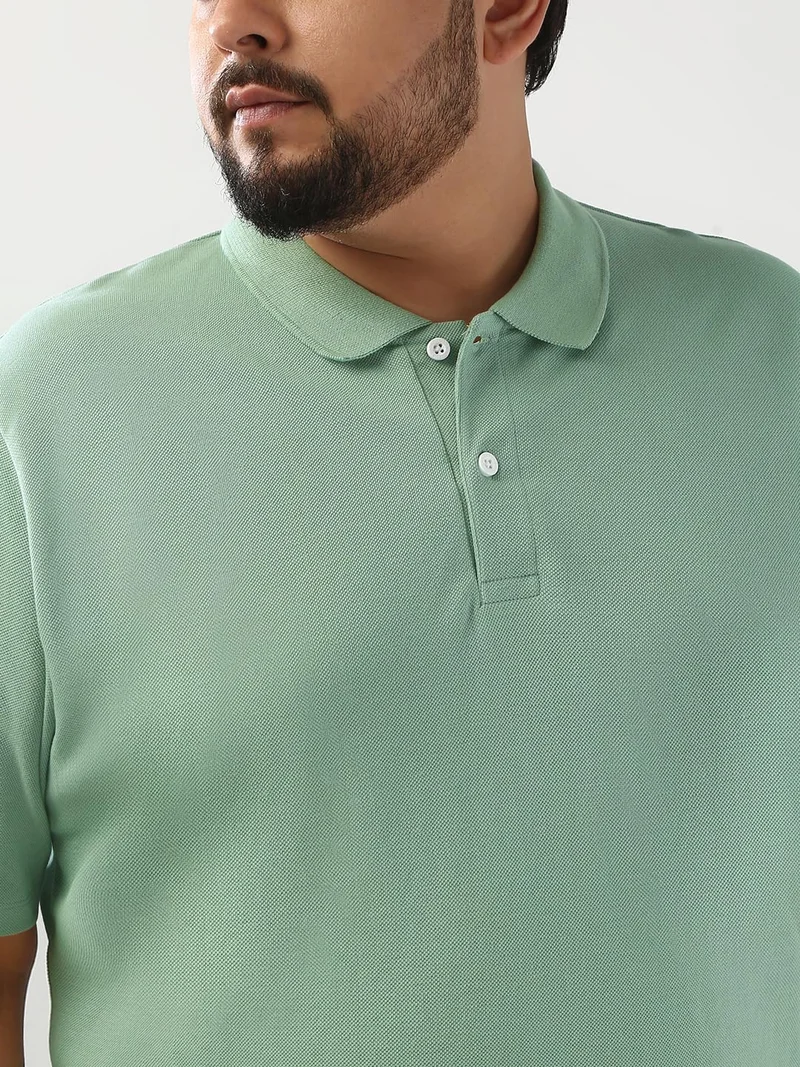 Urbano Fashion  Urbano Plus Men's Granite Green Solid Regular Fit Half Sleeve Cotton Polo T-Shirt  | Best Price UAE