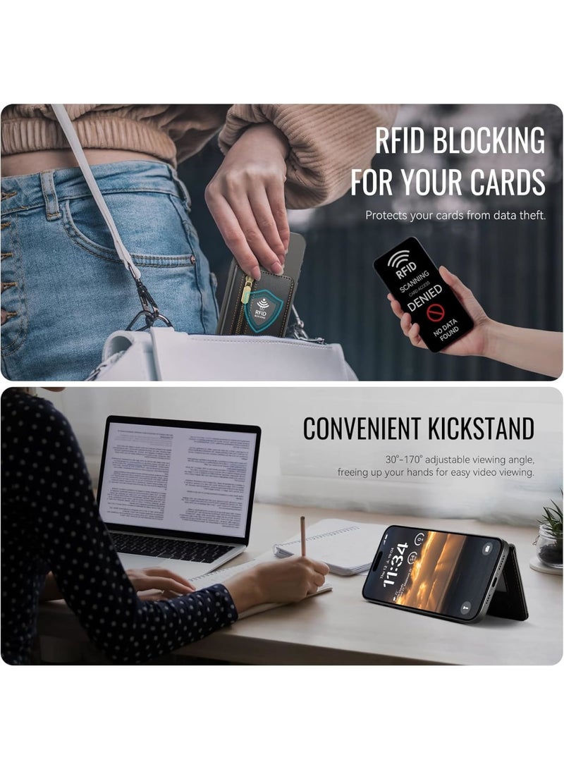 SYOSI Magnetic Card Holder, Mag-Safe Compatible Phone Wallet with RFID Blocking, PU Leather Magnetic Wallet for iPhone 17 16 15 14 13 12 Series Pro Max Plus Air, 4 Card Slots with Zipper Pocket, Black - Image 5