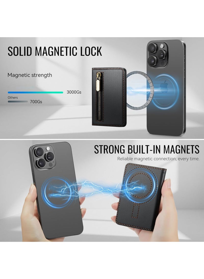 SYOSI Magnetic Card Holder, Mag-Safe Compatible Phone Wallet with RFID Blocking, PU Leather Magnetic Wallet for iPhone 17 16 15 14 13 12 Series Pro Max Plus Air, 4 Card Slots with Zipper Pocket, Black - Image 2
