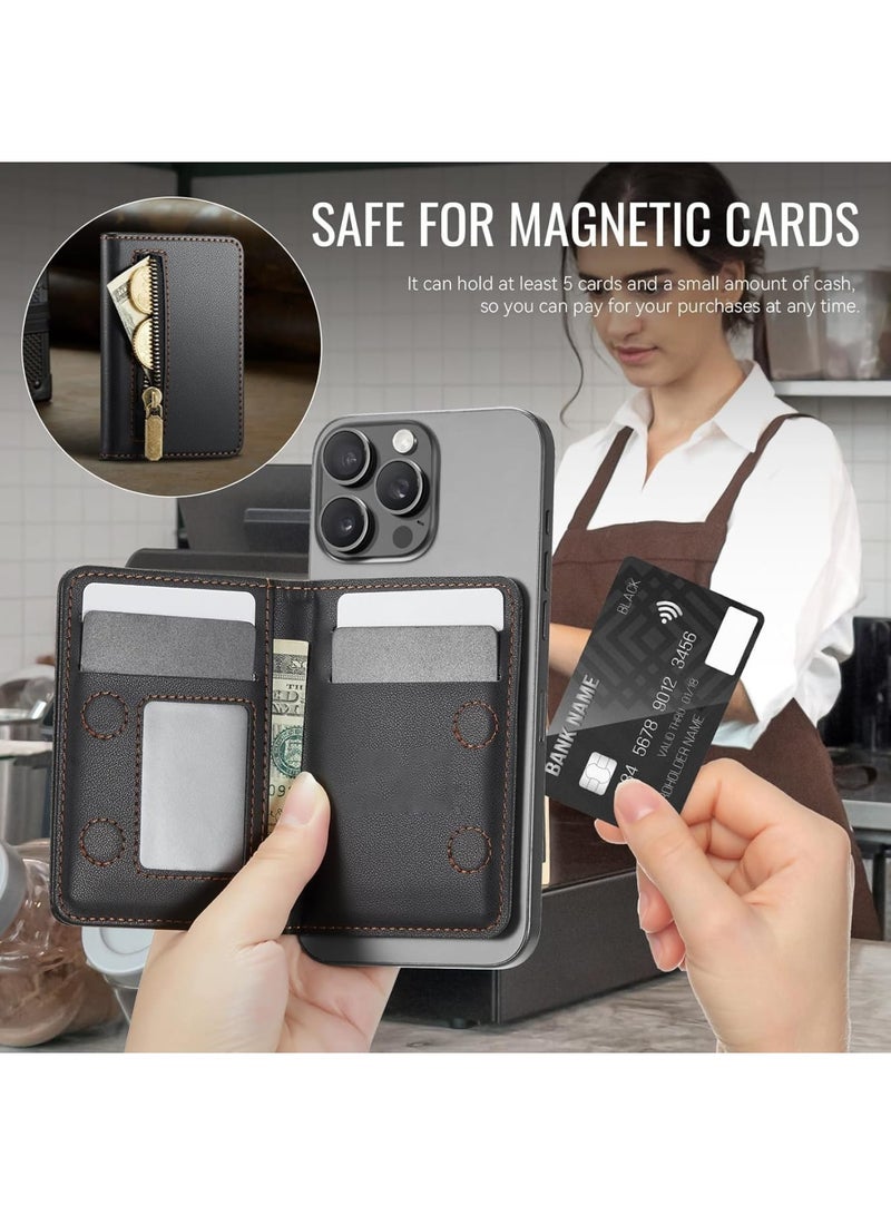 SYOSI Magnetic Card Holder, Mag-Safe Compatible Phone Wallet with RFID Blocking, PU Leather Magnetic Wallet for iPhone 17 16 15 14 13 12 Series Pro Max Plus Air, 4 Card Slots with Zipper Pocket, Black - Image 4