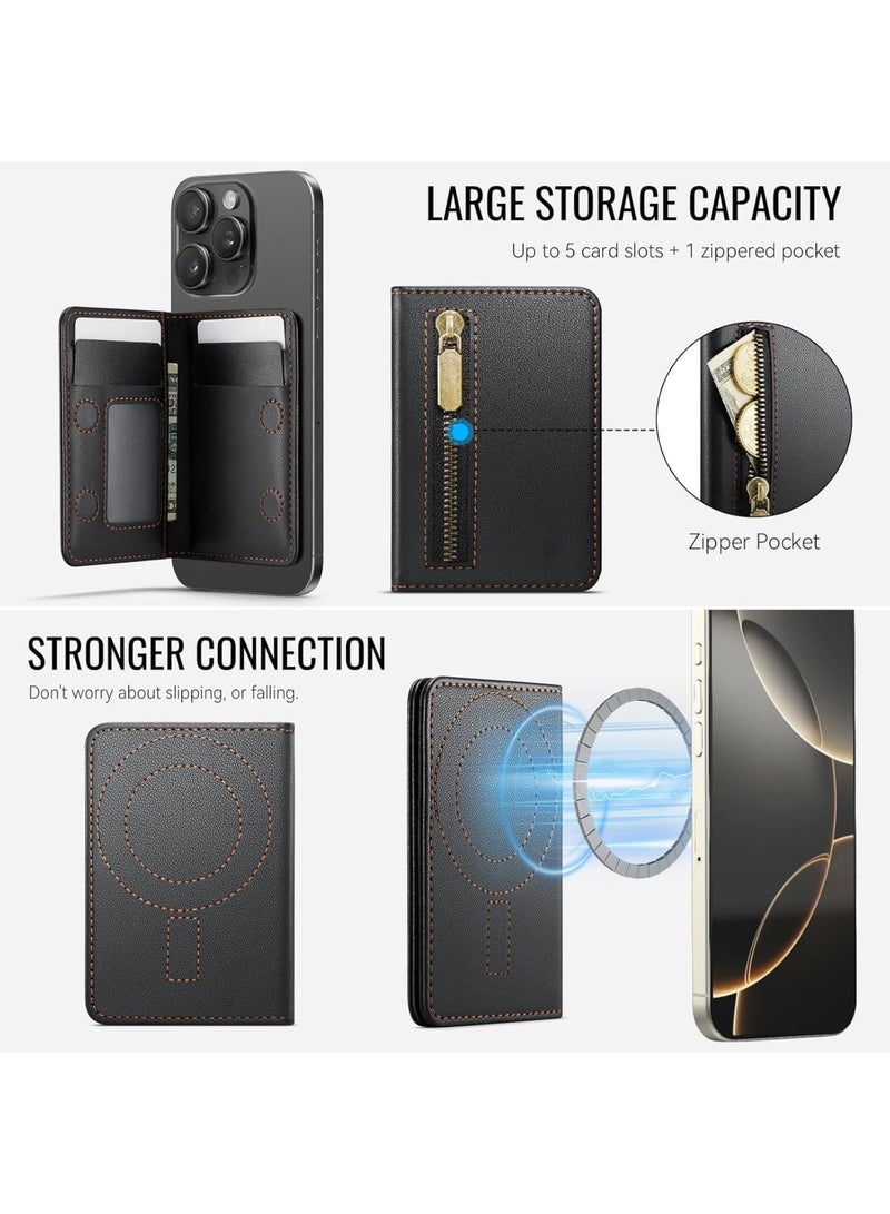 SYOSI Magnetic Card Holder, Mag-Safe Compatible Phone Wallet with RFID Blocking, PU Leather Magnetic Wallet for iPhone 17 16 15 14 13 12 Series Pro Max Plus Air, 4 Card Slots with Zipper Pocket, Black - Image 3