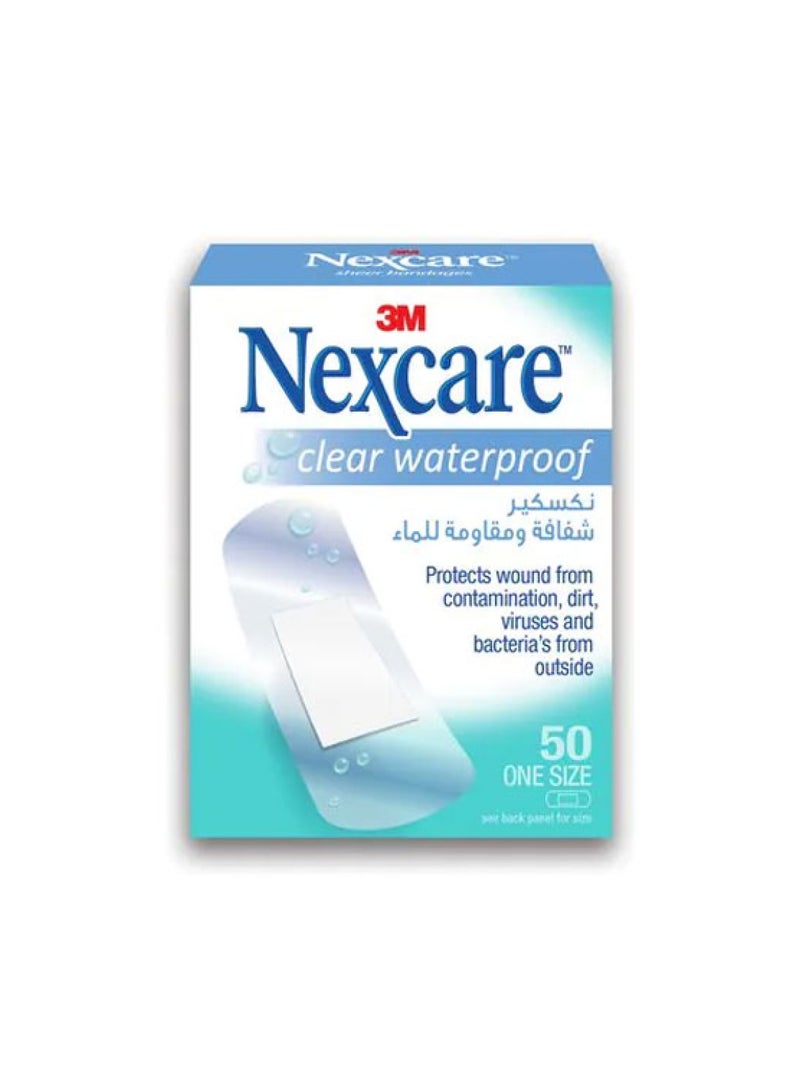 3M Clear Waterproof Bandages – One Size – 50 Bandages (2 packs) 