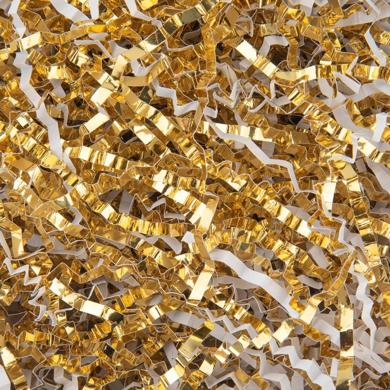 Caleihd 4.5oz Crinkle Cut Paper Shredded Filler Paper for Gift Baskets Gift Box Confetti Paper Shreds Decoration Stuffing for Birthday, Weddings, Anniversaries, Christmas Wrapping White&Gold - Image 1