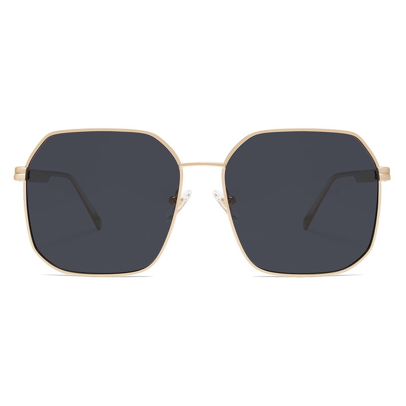 SOJOS Retro Square Polarized Sunglasses for Women Vintage Square Shades UV400 Large Metal Frame SJ1166 with Gold/Grey Lens - Image 3