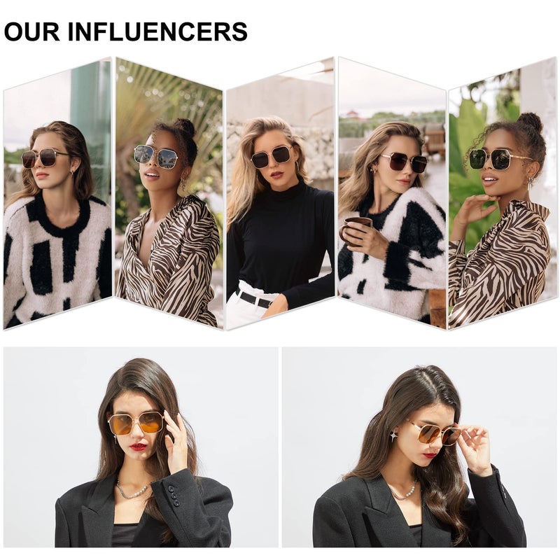 SOJOS Retro Square Polarized Sunglasses for Women Vintage Square Shades UV400 Large Metal Frame SJ1166 with Gold/Grey Lens - Image 2