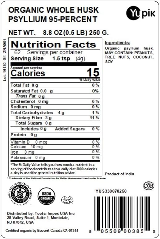 Yupik Organic Whole Husk Psyllium 88 Oz 95 Purity USDA Certified NonGMO Kosher GlutenFree SugarFree  FatFree Unflavored PlantBased High Fiber Superfood for Oatmeal Granola  Cereal - Image 2