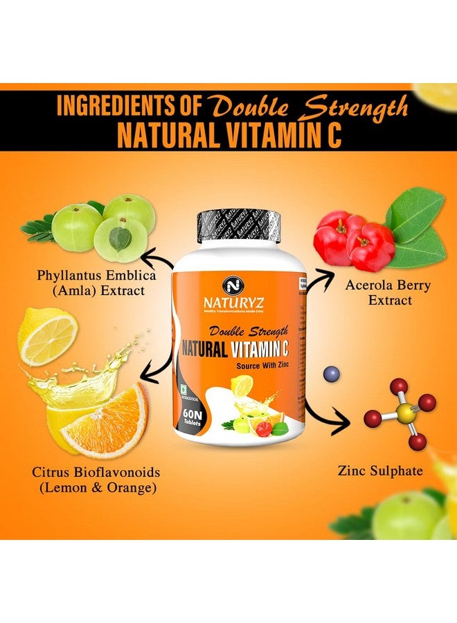 Naturyz Double Strength Natural Vitamin C & Zinc Supplement with Amla, Acerola Cherry, Citrus Bioflavonoids rich in Antioxidants for Immunity Support & Skincare pack of 2 (120 Vegetarian tablets) - Image 5