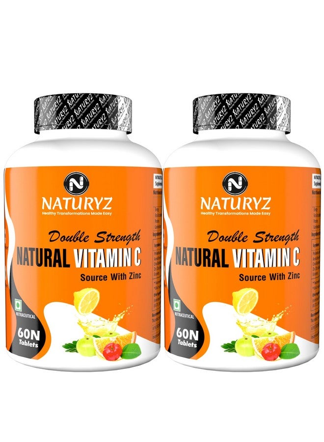 Naturyz Double Strength Natural Vitamin C & Zinc Supplement with Amla, Acerola Cherry, Citrus Bioflavonoids rich in Antioxidants for Immunity Support & Skincare pack of 2 (120 Vegetarian tablets) - Image 1