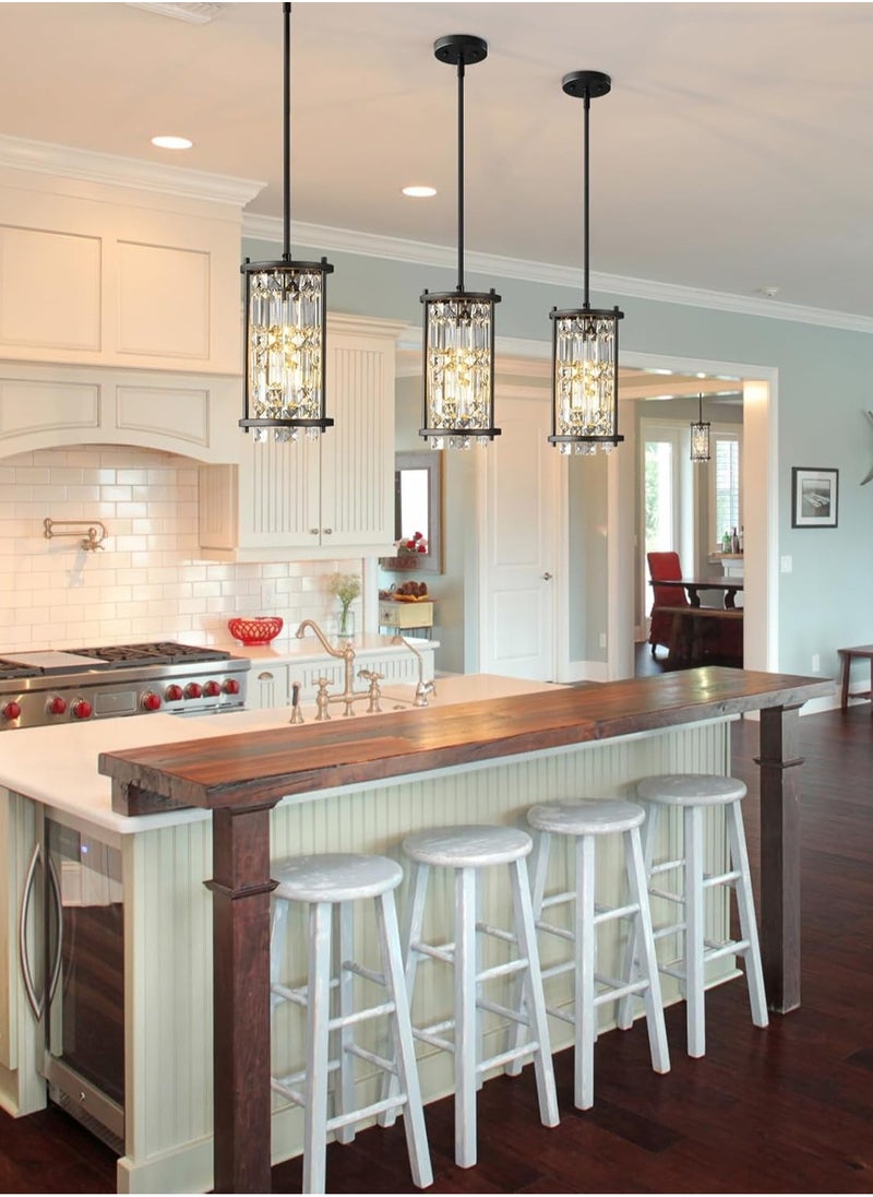 LOOPITYS Restaurant lighting semi embedded ceiling lighting, industrial farmhouse pendant light black metal crystal pendant light, balcony kitchen island, crystal pendant light American round bedroom light (E26 does not include bulbs)  - Image 4