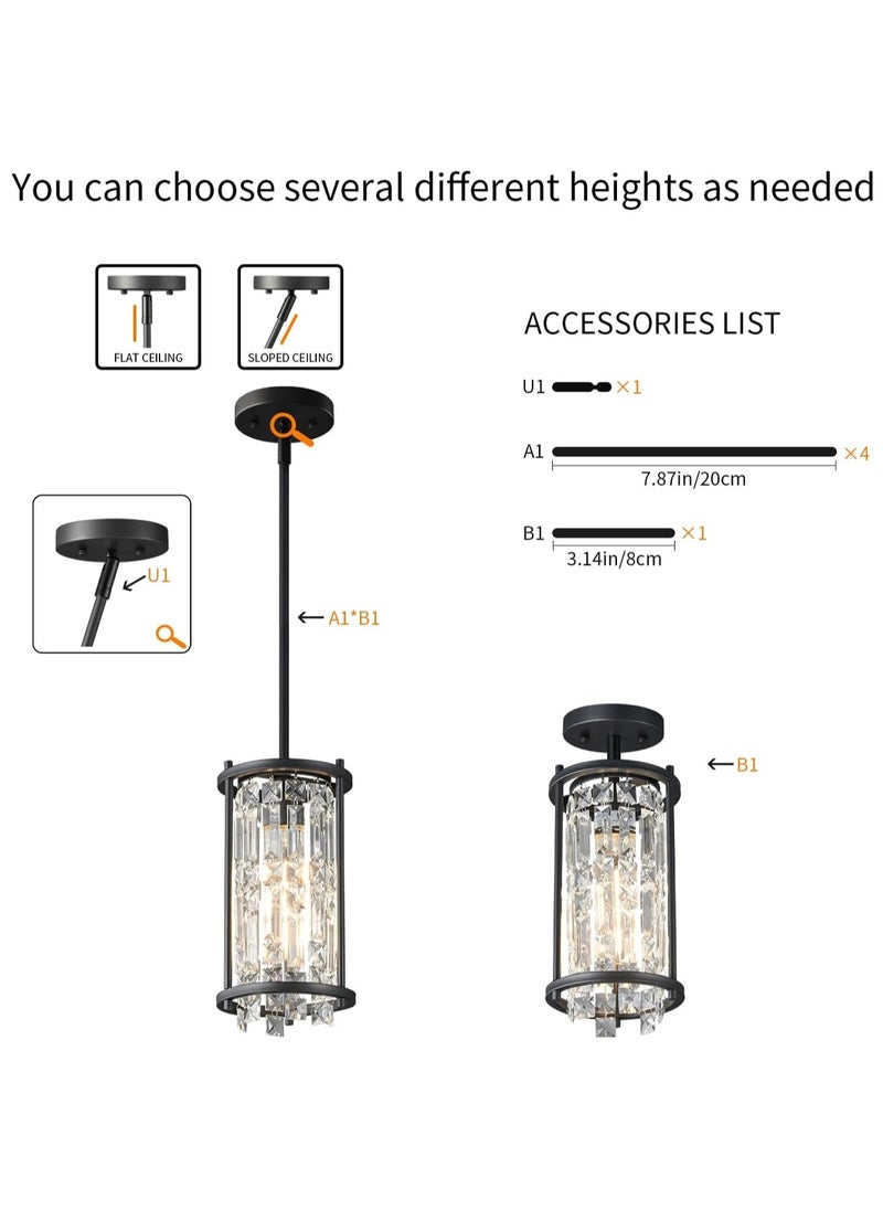 LOOPITYS Restaurant lighting semi embedded ceiling lighting, industrial farmhouse pendant light black metal crystal pendant light, balcony kitchen island, crystal pendant light American round bedroom light (E26 does not include bulbs)  - Image 5