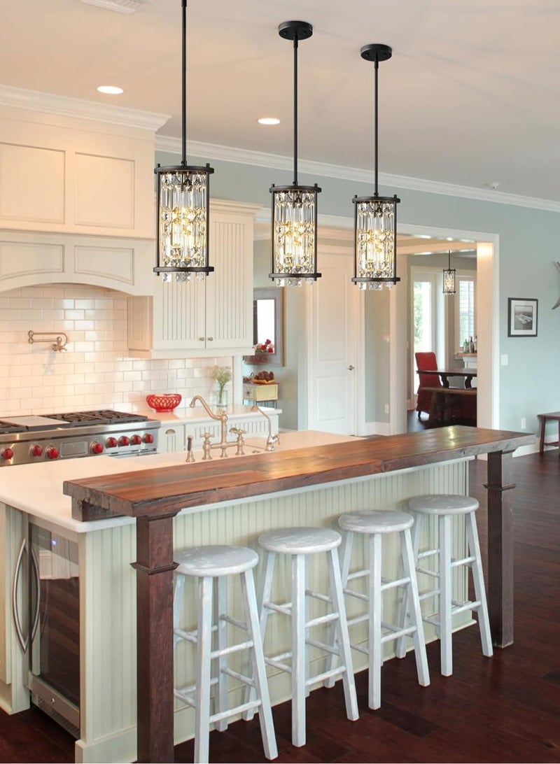 LOOPITYS Restaurant lighting semi embedded ceiling lighting, (diameter 16CM/6.29 inches, height adjustable 34.65 inches, E26 bulb base, excluding bulbs) industrial farmhouse pendant light black metal crystal pendant light, balcony kitchen island, crystal pendant light American round bedroom light - Image 5