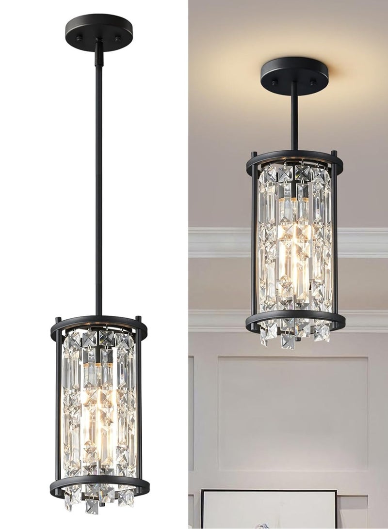 LOOPITYS Restaurant lighting semi embedded ceiling lighting, (diameter 16CM/6.29 inches, height adjustable 34.65 inches, E26 bulb base, excluding bulbs) industrial farmhouse pendant light black metal crystal pendant light, balcony kitchen island, crystal pendant light American round bedroom light - Image 2