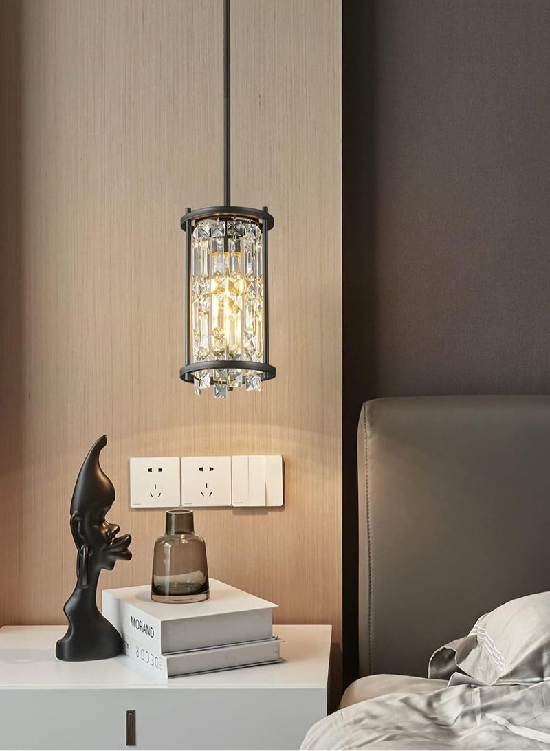 LOOPITYS Restaurant lighting semi embedded ceiling lighting, (diameter 16CM/6.29 inches, height adjustable 34.65 inches, E26 bulb base, excluding bulbs) industrial farmhouse pendant light black metal crystal pendant light, balcony kitchen island, crystal pendant light American round bedroom light - Image 1