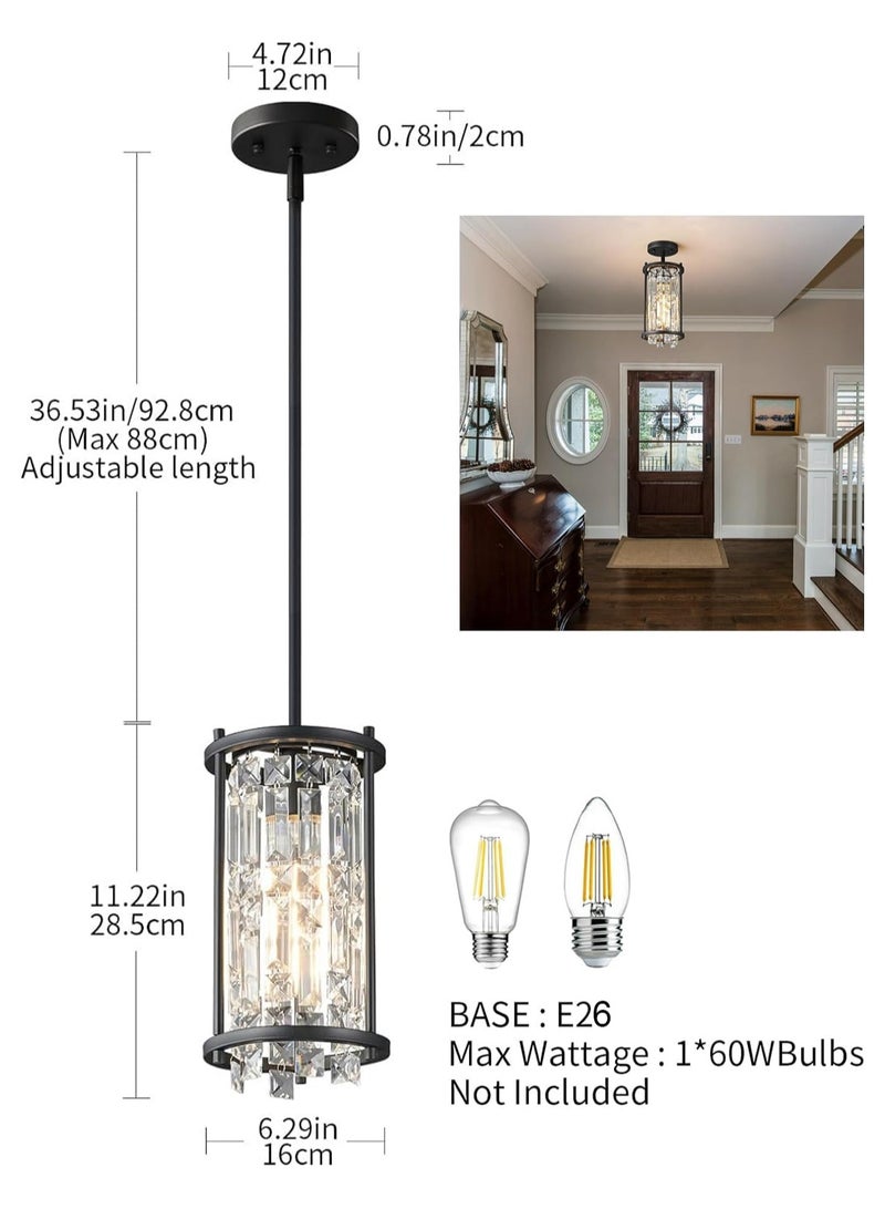 LOOPITYS Restaurant lighting semi embedded ceiling lighting, (diameter 16CM/6.29 inches, height adjustable 34.65 inches, E26 bulb base, excluding bulbs) industrial farmhouse pendant light black metal crystal pendant light, balcony kitchen island, crystal pendant light American round bedroom light - Image 3