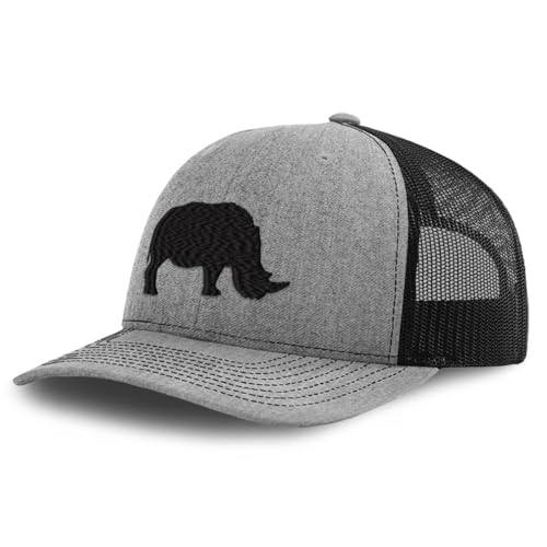 Speedy Pros Rhino Rhinoceros Funny Embroidery Richardson Structured Front Mesh Back Cap Heather GrayBlack - Image 1