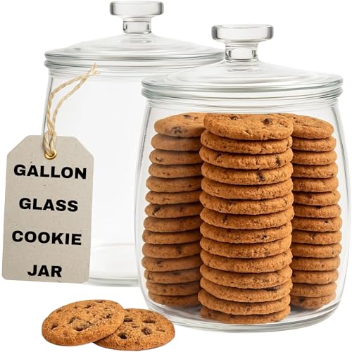 kitchentoolz 1 Gallon Glass Cookie Jar with Lid – Set of 2 Large Glass Jars with Lids for Cookies, Candy, Flour, Sugar, Pet Treats – Clear Glass Canisters for Food Storage - Pack of 2 - Image 1