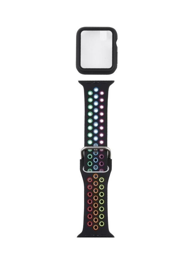 NIBEMINENT Replacement Watchband For Apple Watch With Protective Case Black Colorful - Image 1