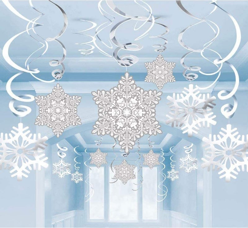 Moon Boat 42Ct Christmas Snowflake Hanging Swirl Decorations from Ceiling  Winter Party Wonderland Xmas Holiday Ornaments