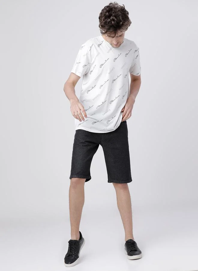 HIGHLANDER Solid Slim Fit Denim Shorts by Styli