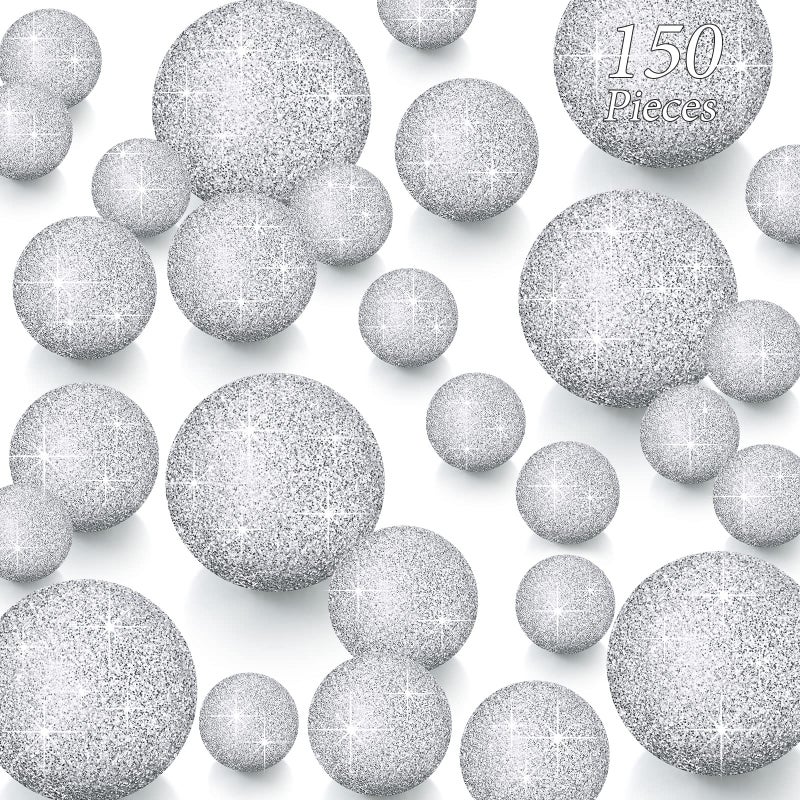150 Pieces Vase Filler Faux Pearls Vase Makeup Beads No Hole Gloss Bead Mixed Sizes Round Pearl for Home Party Wedding Decor 81420 mmGlitter Silver