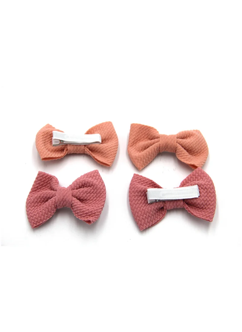 دىدانيالا Nisha Ribbon Bow Clip Set For Babies and Girls -  Peach & Dark Pink