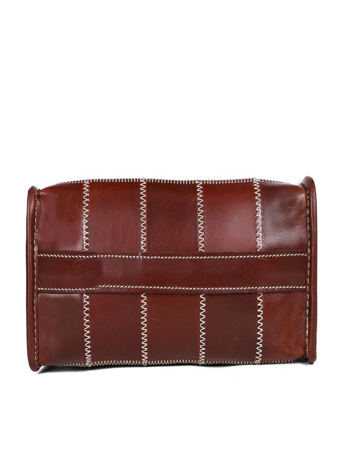 Celtic Premium Genuine Leather Brown Tote Bag with Hand-Stitched Check Panel Design - Image 5
