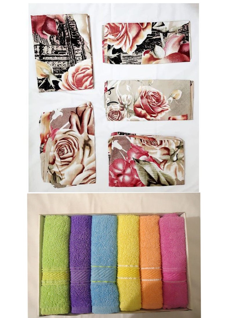 طقم ملاية قطن خمس قطع  مشجر- ملاية 240 سم*235سم +مجموعه فوط 6 قطع مقاس 30*30 - Image 1