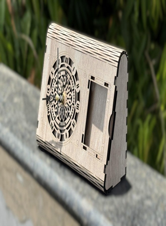 Raystar™ Wooden Desk Clock with Roman Numerals, Decorative Table Clock, Laser Cut Design - Image 4