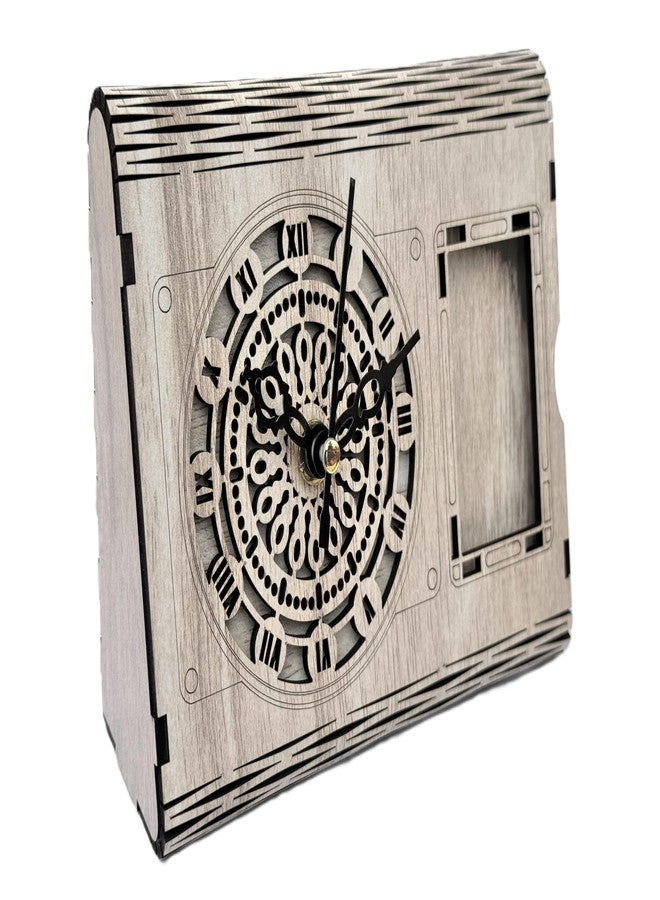 Raystar™ Wooden Desk Clock with Roman Numerals, Decorative Table Clock, Laser Cut Design - Image 1