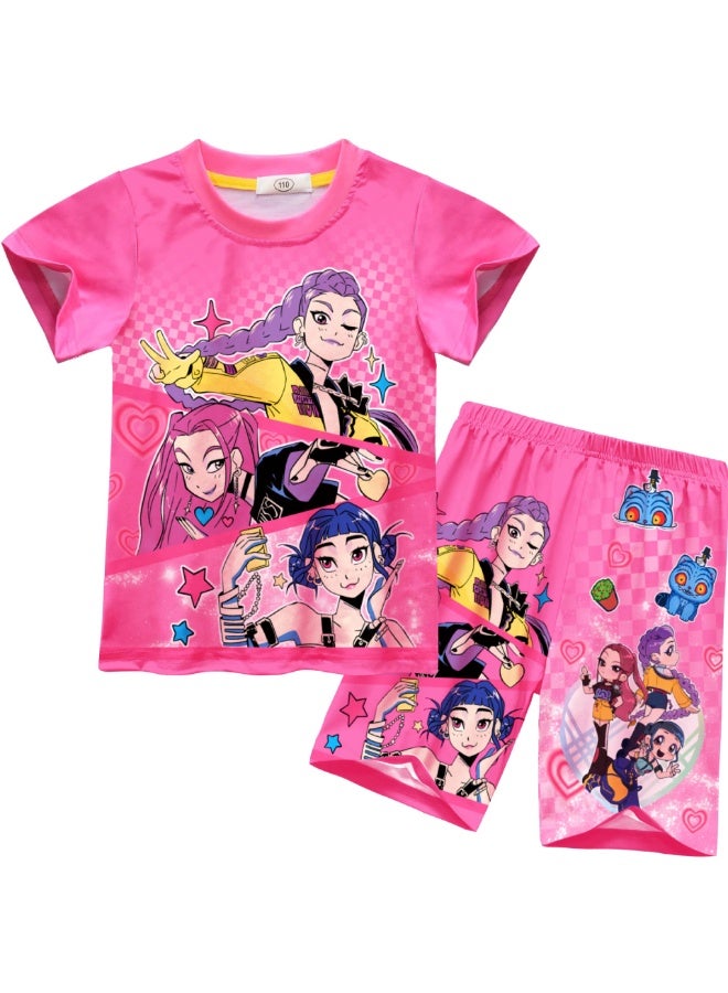 general K-Pop Demon Hunters Printed Short Sleeve and Shorts Set Multiple Sizes Soft Breathable Casual Loungewear Tracksuit for Fans Daily Wear - Image 1