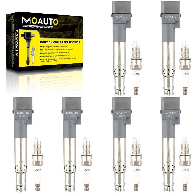 MOAUTO Set of 6 Ignition Coils Pack UF531 6 PCS Iridium Spark Plugs Compatible with Audi A3 Quattro 20032009 TT Quattro Volkswagen Eos 20072008 Touareg R32 2008 Porsche Cayenne 20042006 32L V6