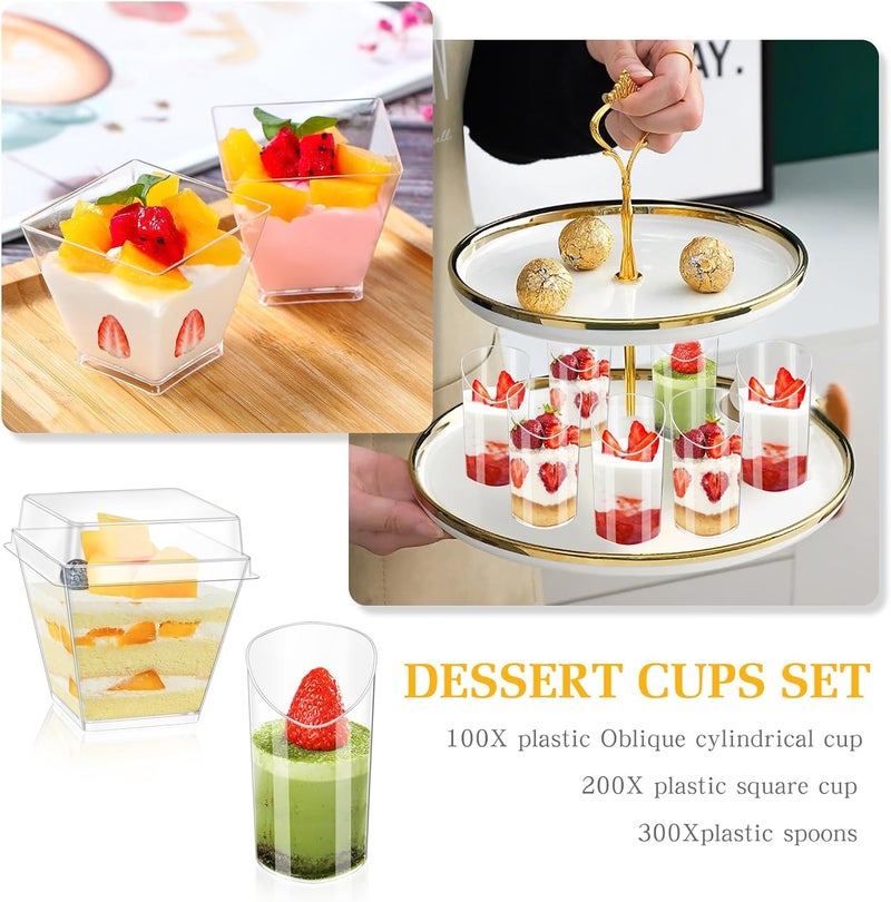 tchrules 300 Packs 5oz Dessert Cups with Lids and Spoons Clear Parfait Cups for Parties Mini Plastic Dessert Cups Appetizer Cups Square Dessert Shooter Cups for Fruit Chocolate Pudding and Ice Cream - Image 3
