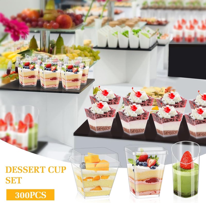 tchrules 300 Packs 5oz Dessert Cups with Lids and Spoons Clear Parfait Cups for Parties Mini Plastic Dessert Cups Appetizer Cups Square Dessert Shooter Cups for Fruit Chocolate Pudding and Ice Cream - Image 2