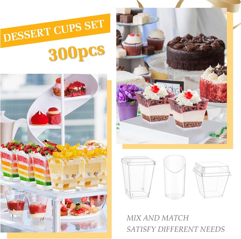 tchrules 300 Packs 5oz Dessert Cups with Lids and Spoons Clear Parfait Cups for Parties Mini Plastic Dessert Cups Appetizer Cups Square Dessert Shooter Cups for Fruit Chocolate Pudding and Ice Cream - Image 5